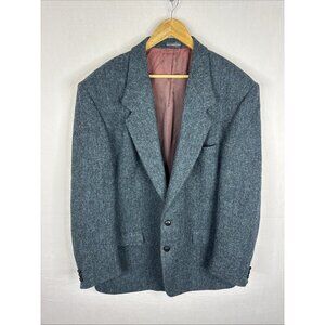 Vintage Harris Tweed Blue Green Herringbone Blazer 48 Long Tall Wool Sport Coat